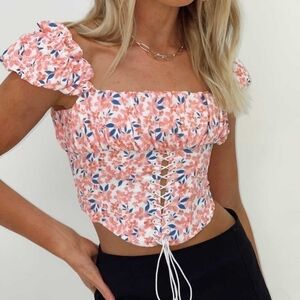 Princess Polly Harry Floral Corset Cap Sleeve Cropped Crop Top